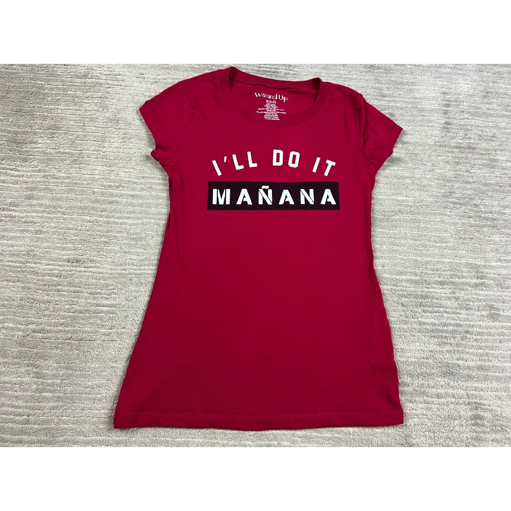 Wound Up Graphic Tee Womens S Maroon I'LL DO IT MAÑANA Short Sleeve Slim Shirt